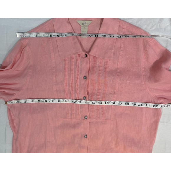 J Jill Women Pink Tie Back Long Sleeve Linen Tunic Top Sz XL MOP Buttons Collar - Picture 8 of 10
